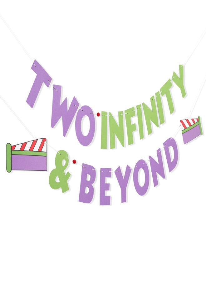 LINGANA Two Infinity and Beyond Toy Theme Cartoon Story Banner,Buzz Lightyear 2nd Birthday Decorations,Infinity & Beyond Party Photo Props,2nd Birthday Banner,Buzz Astronaut Space Travel Party Supplies - Image 4